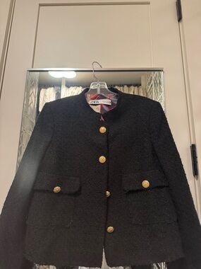 Zara Black Tweed Jacket with Gold Buttons